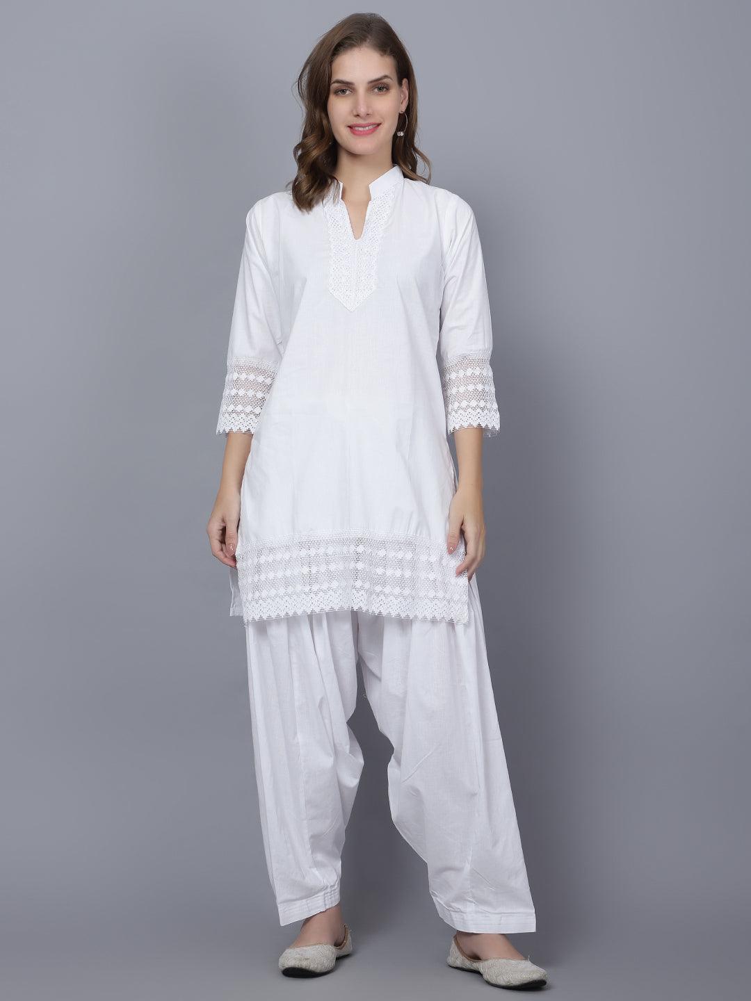 Indian Women White Soild Cotton Blend Straight Kurta XXXL