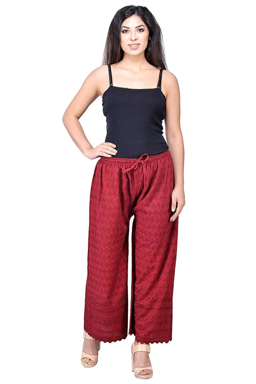 Woman's Cotton Chiken Plazzo Maroon Default Title