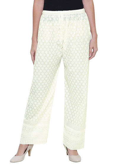 Singhania Woman's Cotton Chiken Plazzo Cream