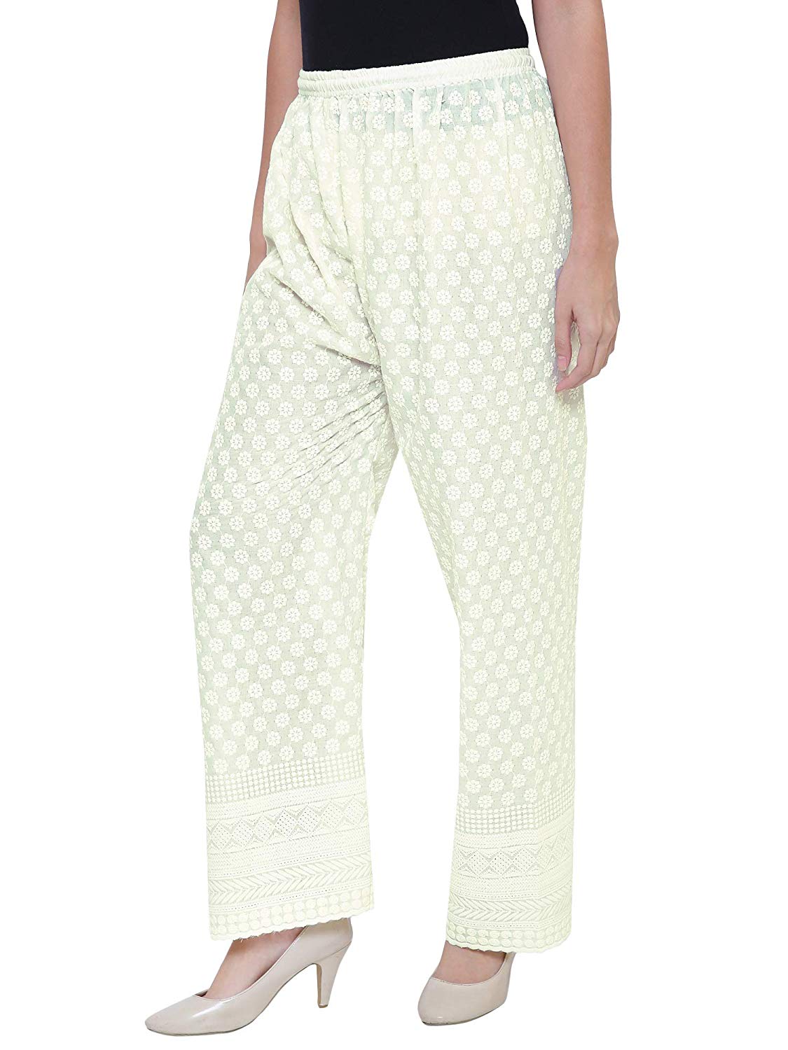 Singhania Woman's Cotton Chiken Plazzo Cream