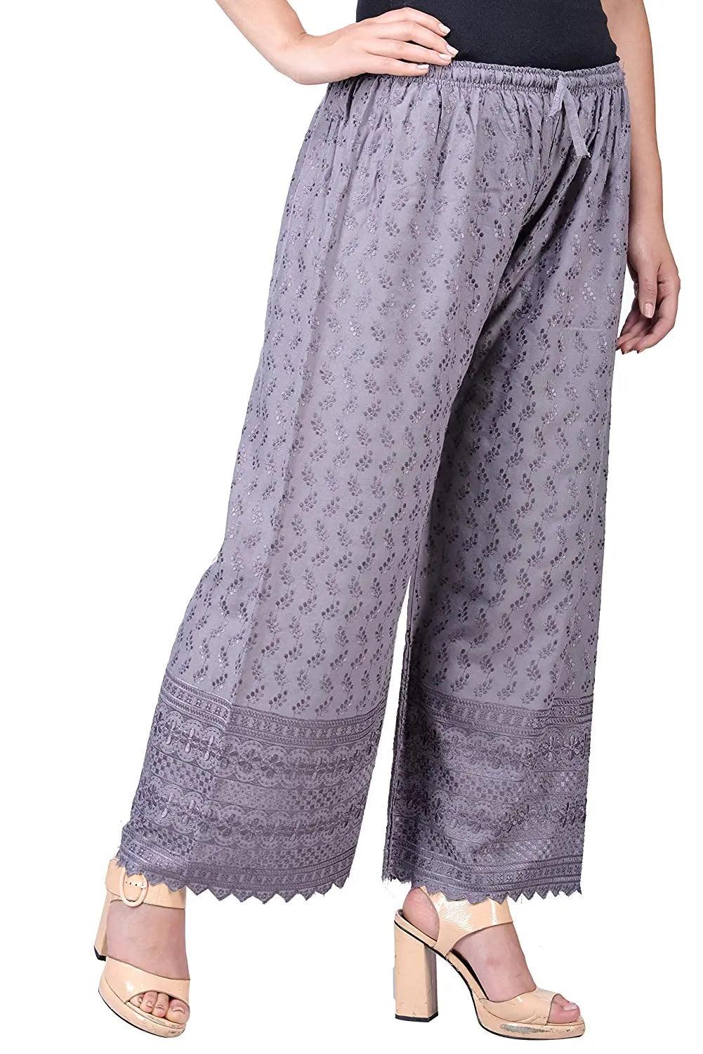 Woman's Cotton Full Chikan Palazzo Grey
