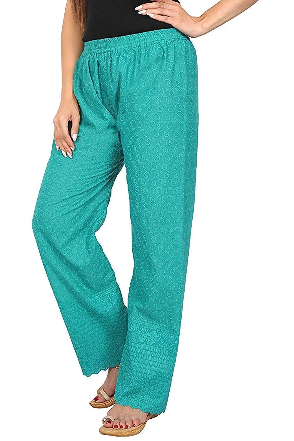 Woman's Cotton Chikan Palazzo Rama Green