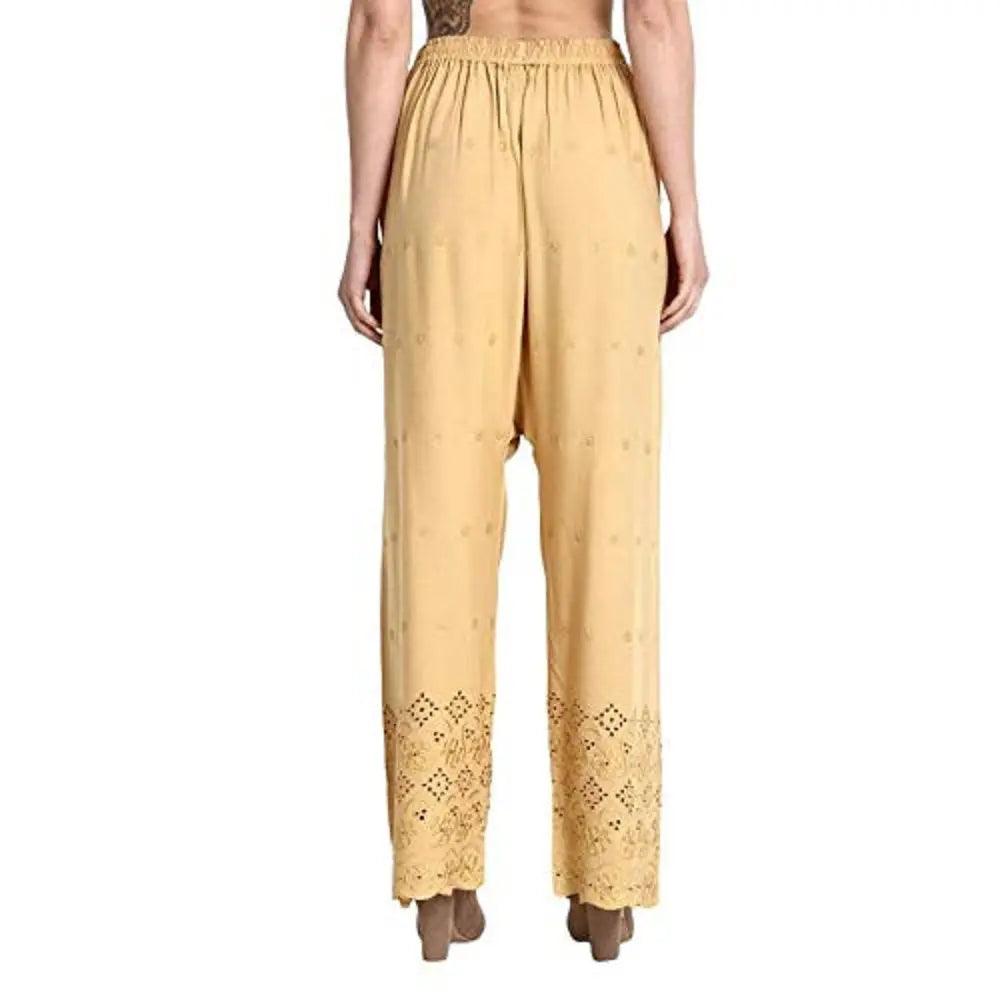 Woman's Beige Reyon Chiken Embroidery Plazzo