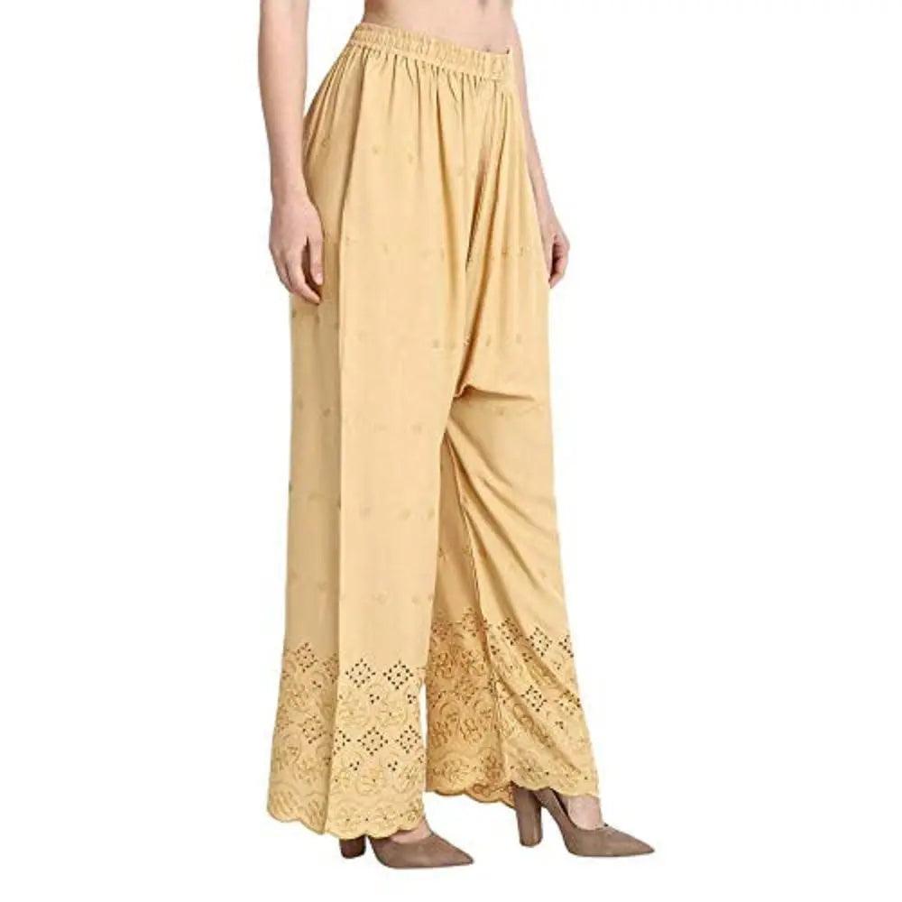 Woman's Beige Reyon Chiken Embroidery Plazzo xl