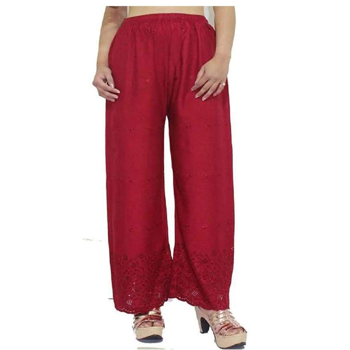 Woman's Maroon Reyon Chiken Embroidery Plazzo Default Title
