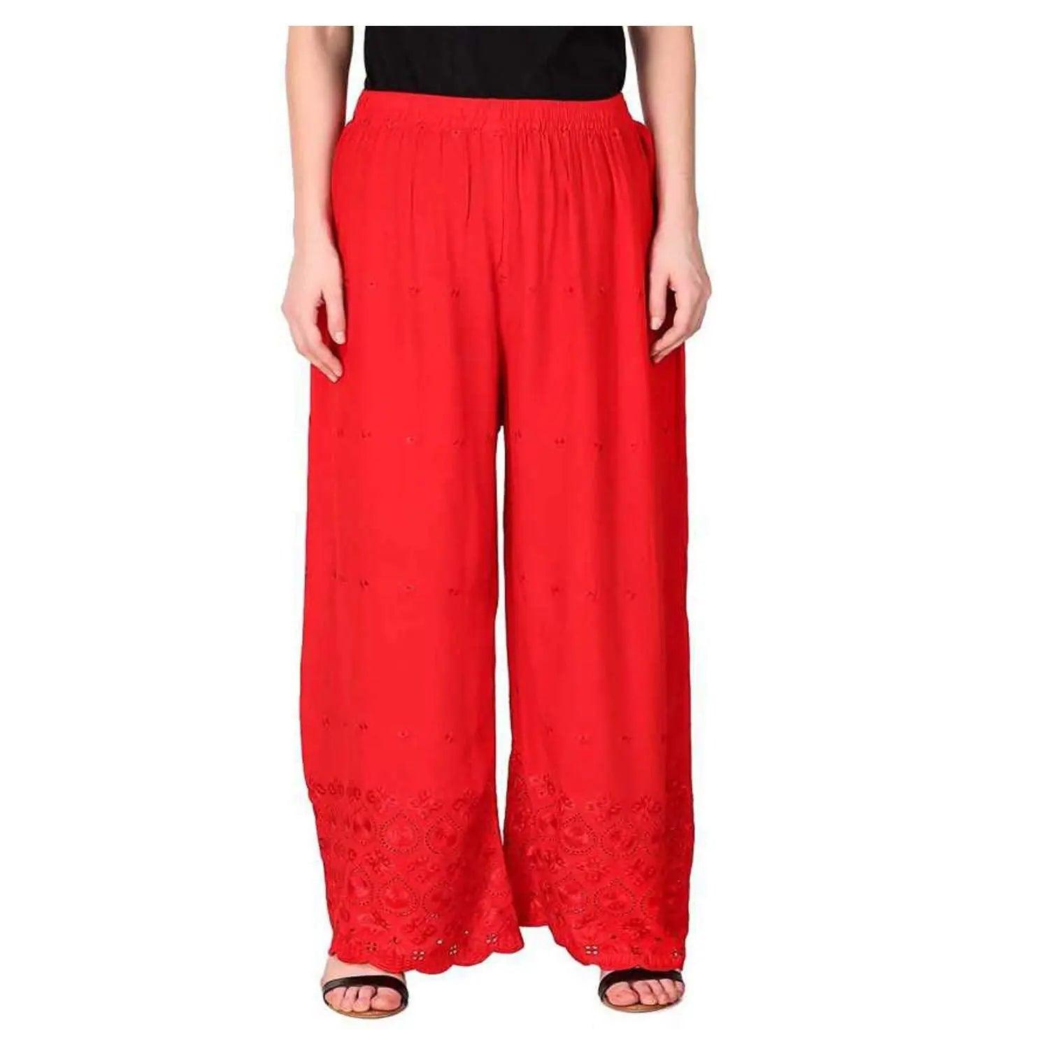 Woman's Red Reyon Chiken Embroidery Plazzo Default Title