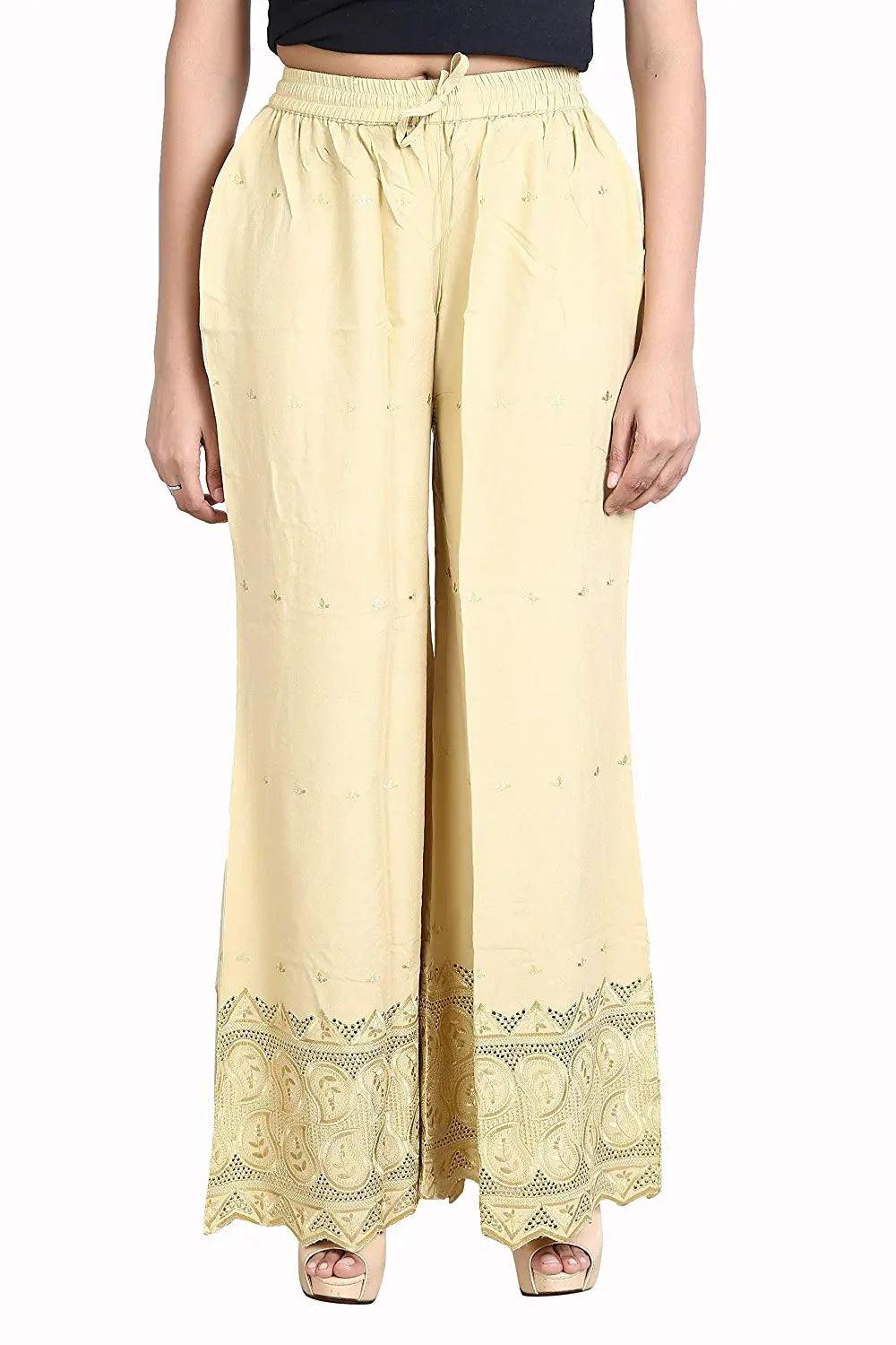 Woman's Cream Reyon Chiken Embroidery Plazzo Default Title