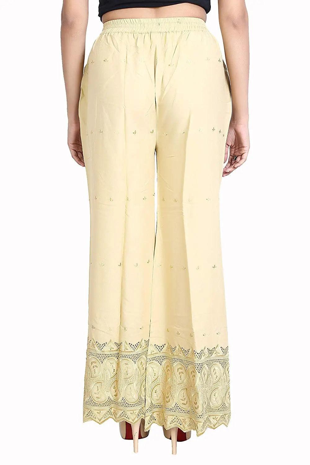 Woman's Cream Reyon Chiken Embroidery Plazzo