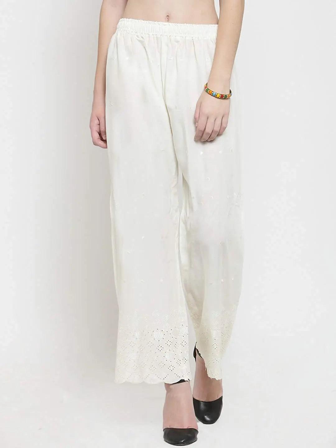 Woman's Off White Reyon Chiken Embroidery Plazzo Default Title