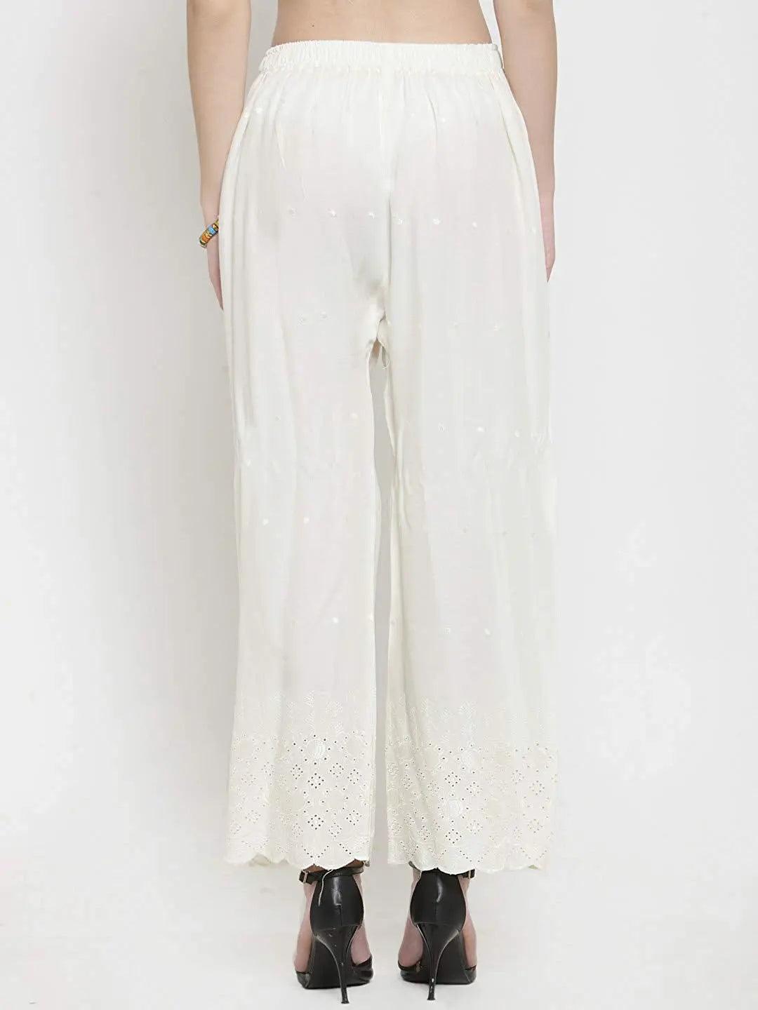 Woman's Off White Reyon Chiken Embroidery Plazzo