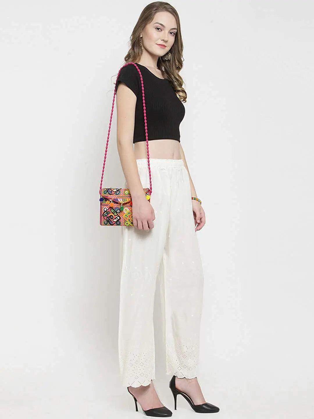 Woman's Off White Reyon Chiken Embroidery Plazzo