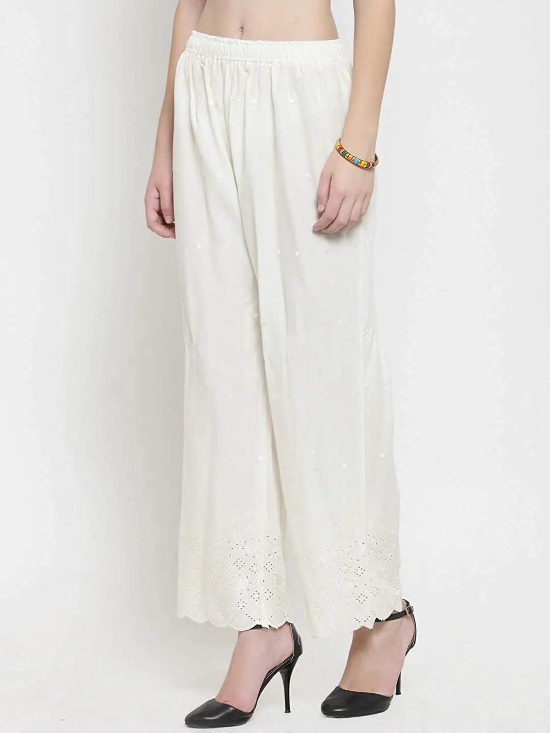Woman's Off White Reyon Chiken Embroidery Plazzo