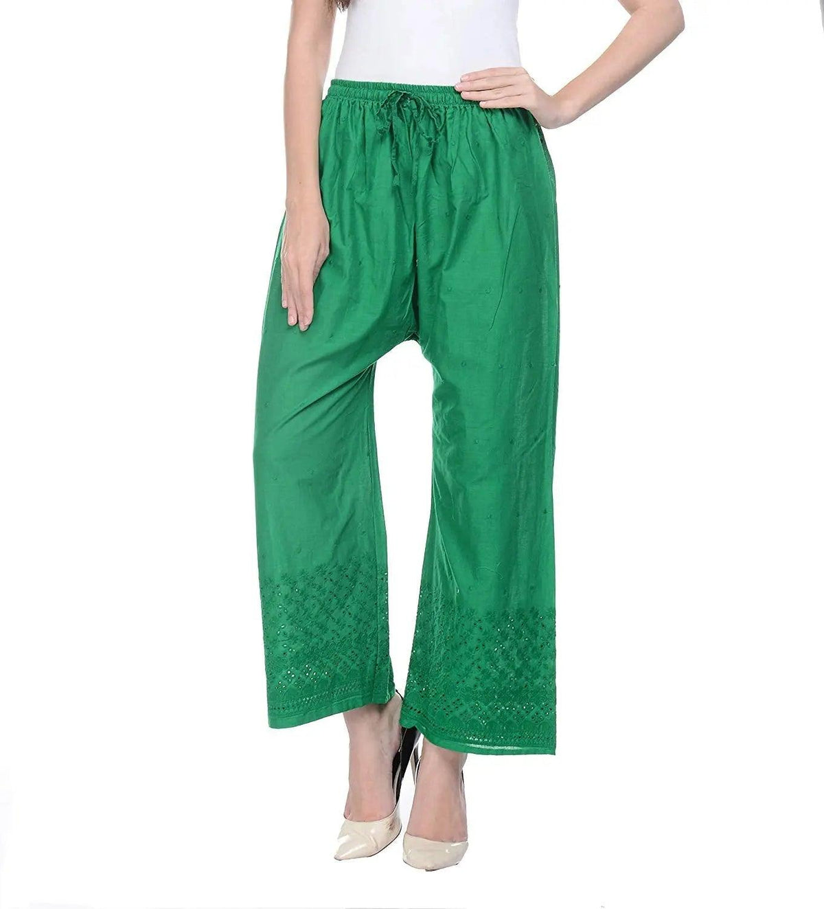 Woman's Green Reyon Chiken Embroidery Plazzo Default Title