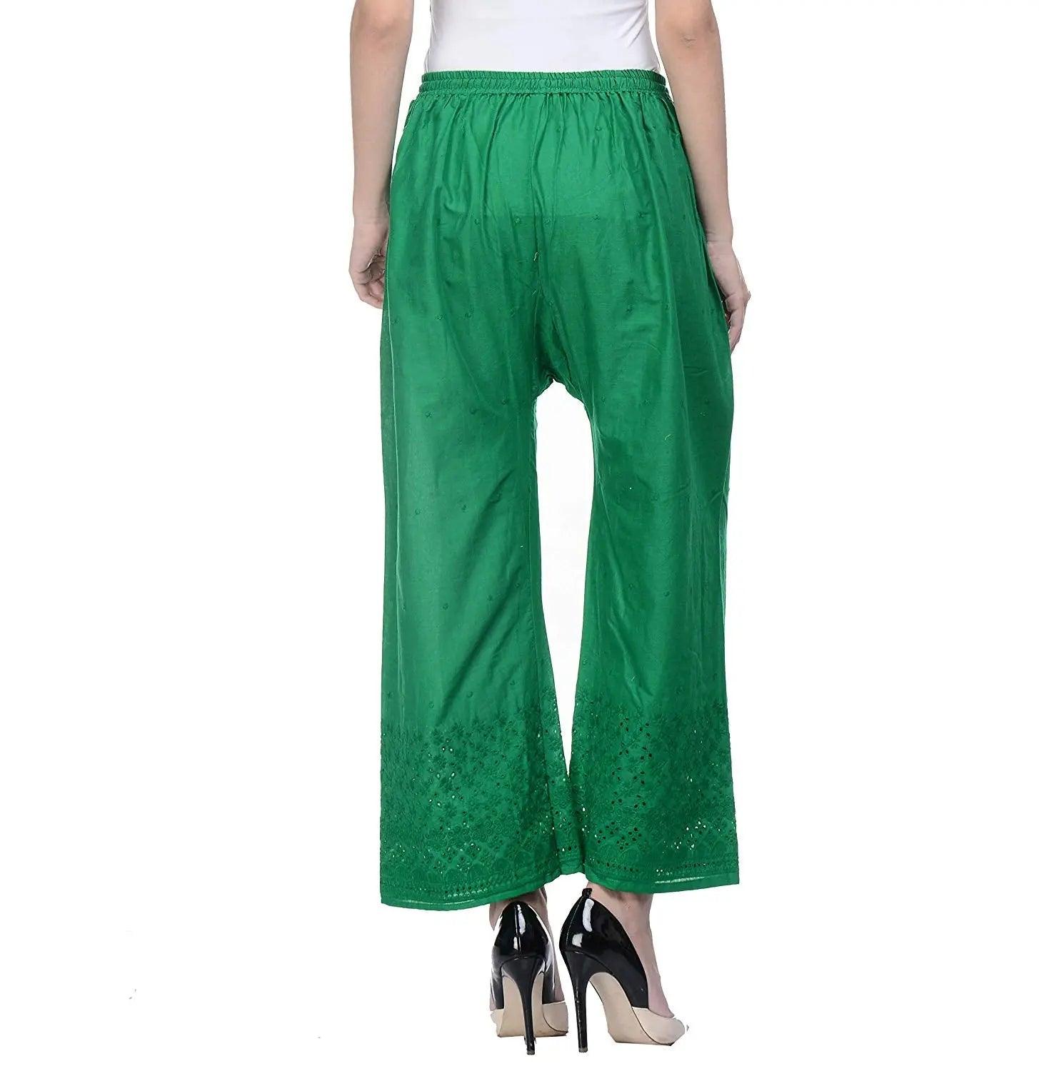 Woman's Green Reyon Chiken Embroidery Plazzo