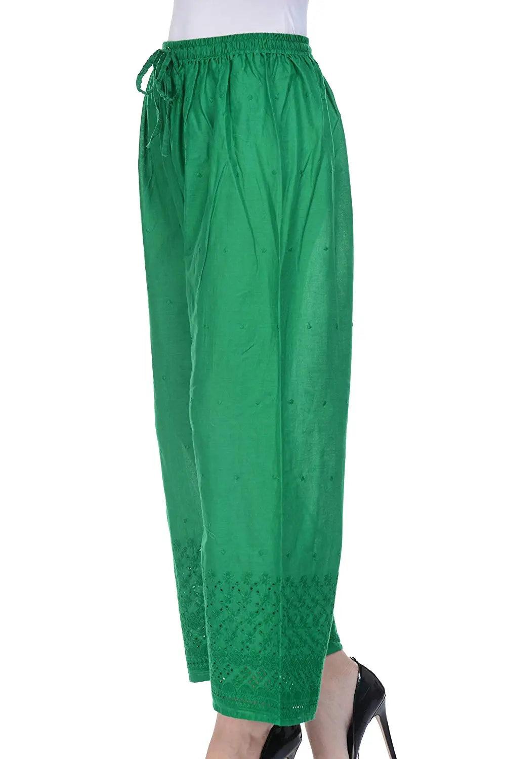 Woman's Green Reyon Chiken Embroidery Plazzo