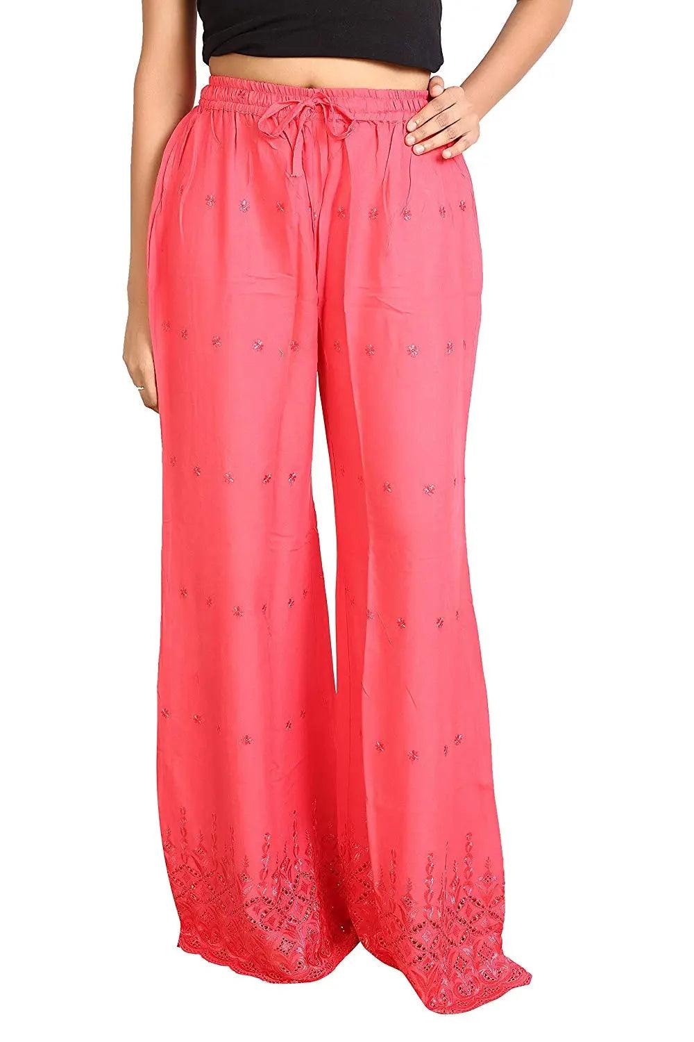 Woman's Gajri Pink Reyon Chiken Embroidery Plazzo Default Title