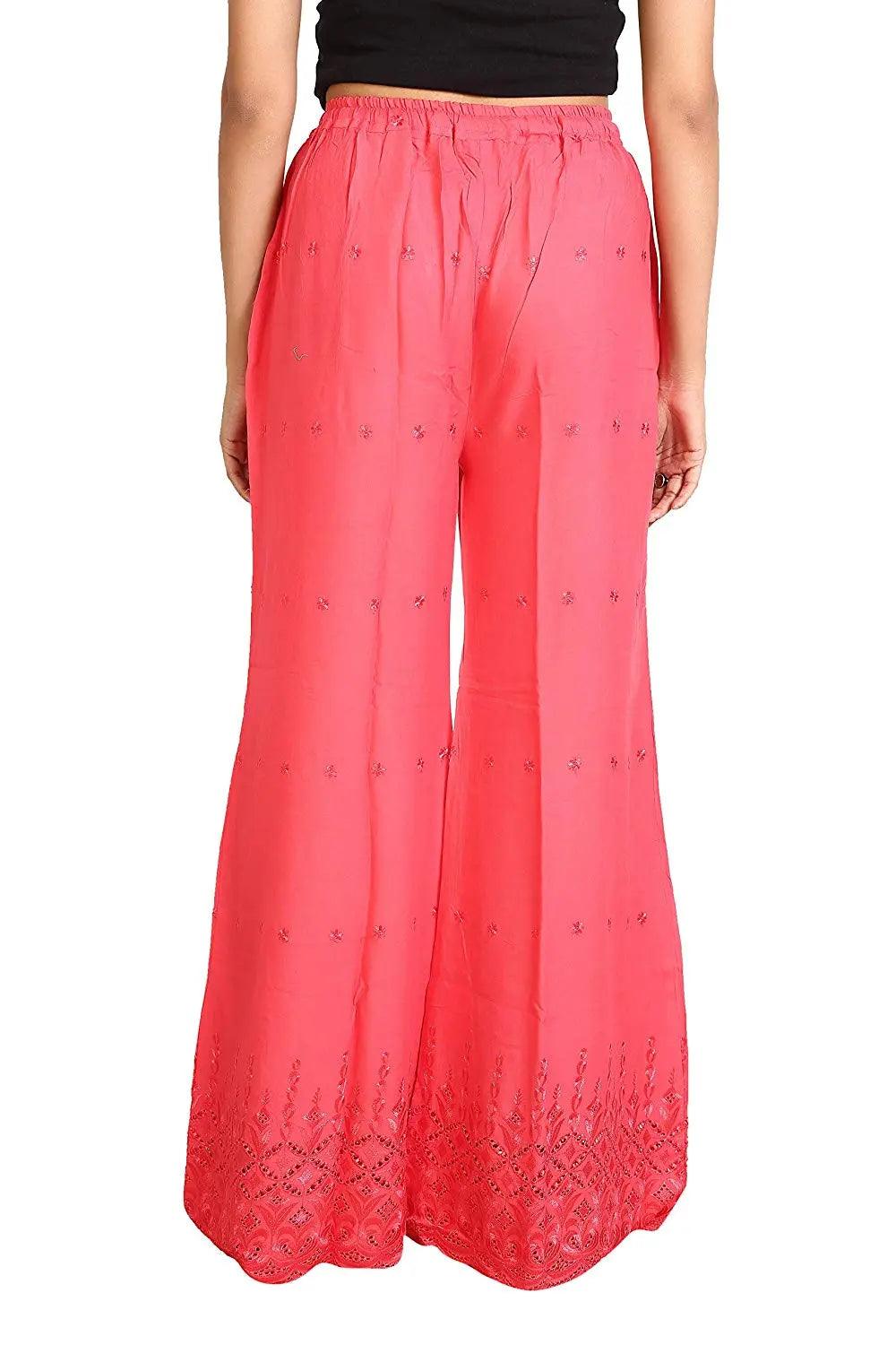 Woman's Gajri Pink Reyon Chiken Embroidery Plazzo