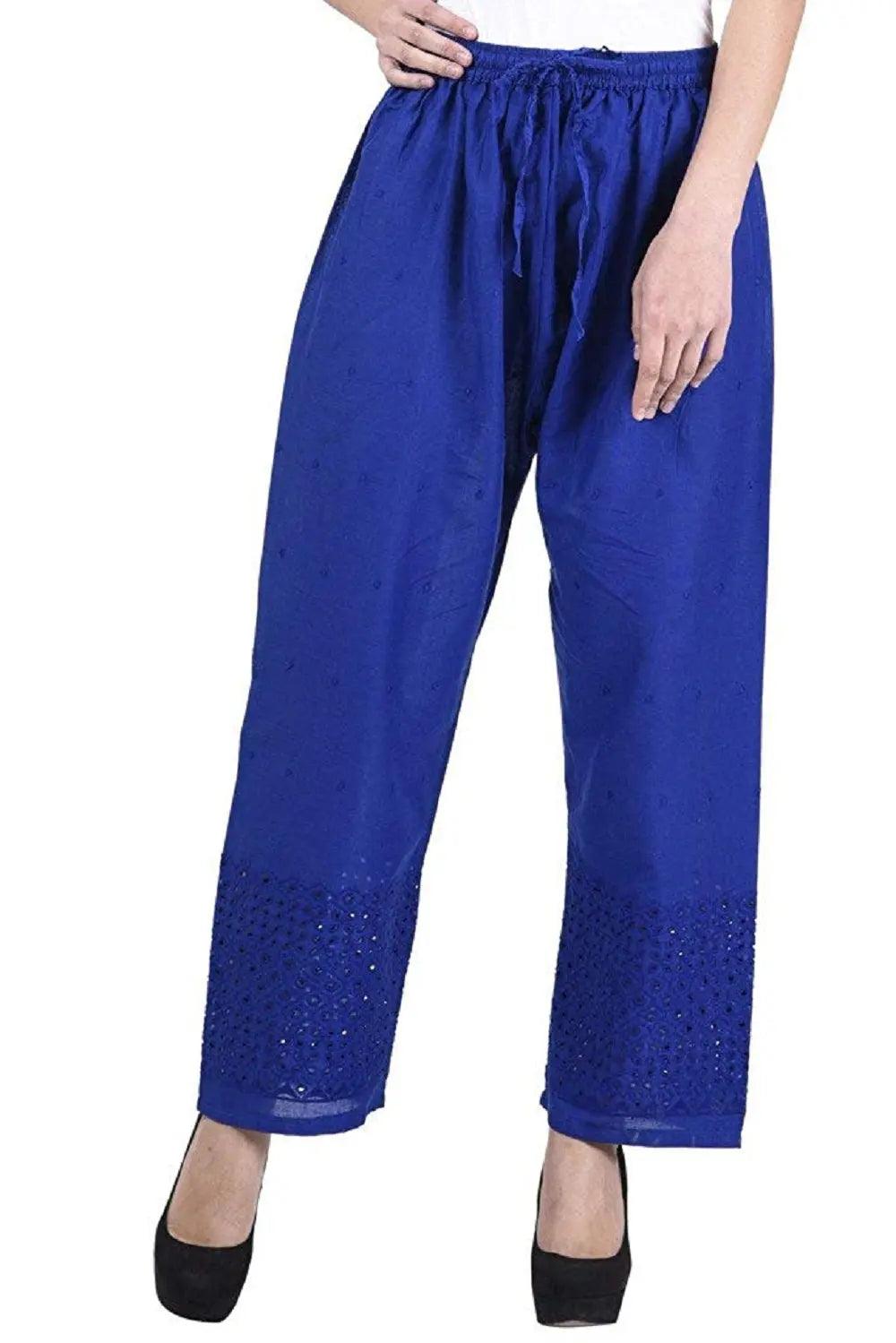 Woman's Royal Blue Reyon Chiken Embroidery Plazzo Default Title
