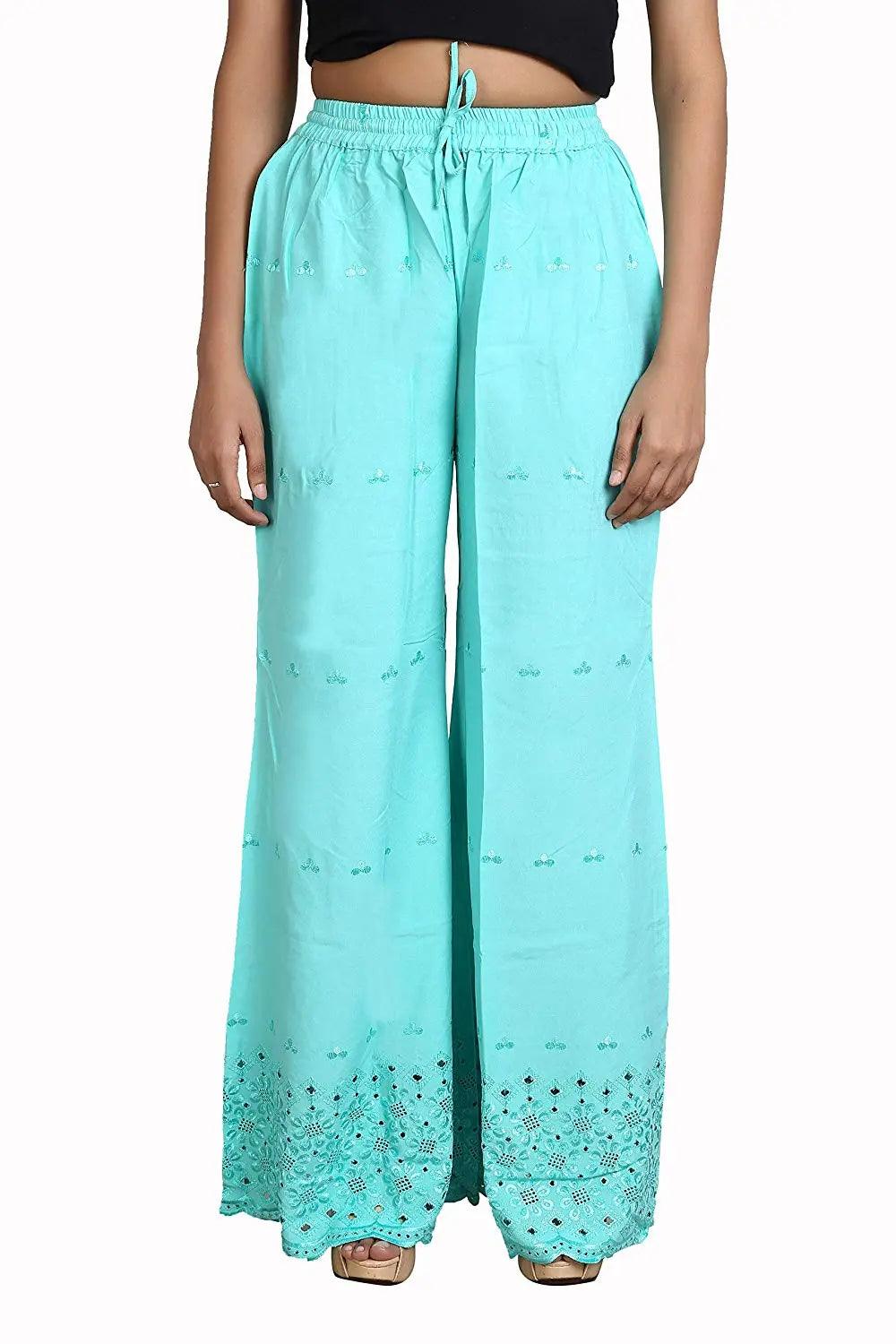 Woman's Rama Green Reyon Chiken Embroidery Plazzo Default Title