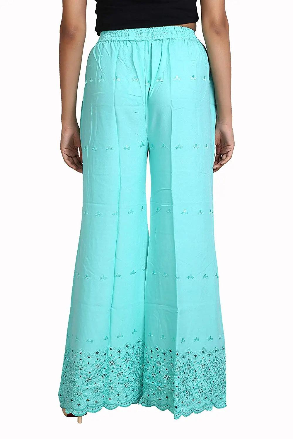 Woman's Rama Green Reyon Chiken Embroidery Plazzo