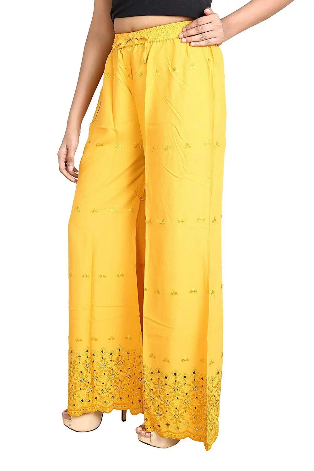 Woman's Yellow Reyon Chiken Embroidery Plazzo Default Title