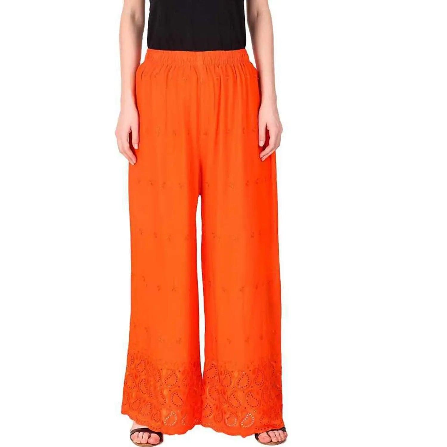 Woman's Orange Reyon Chiken Embroidery Plazzo Default Title
