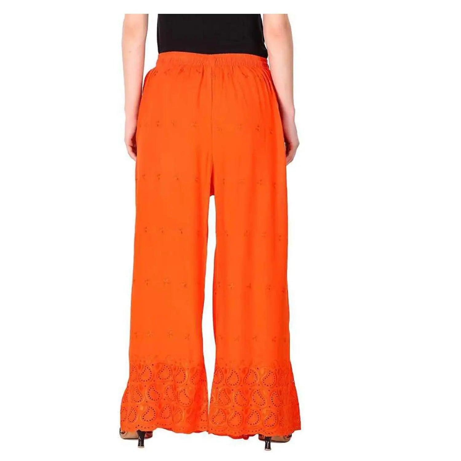 Woman's Orange Reyon Chiken Embroidery Plazzo