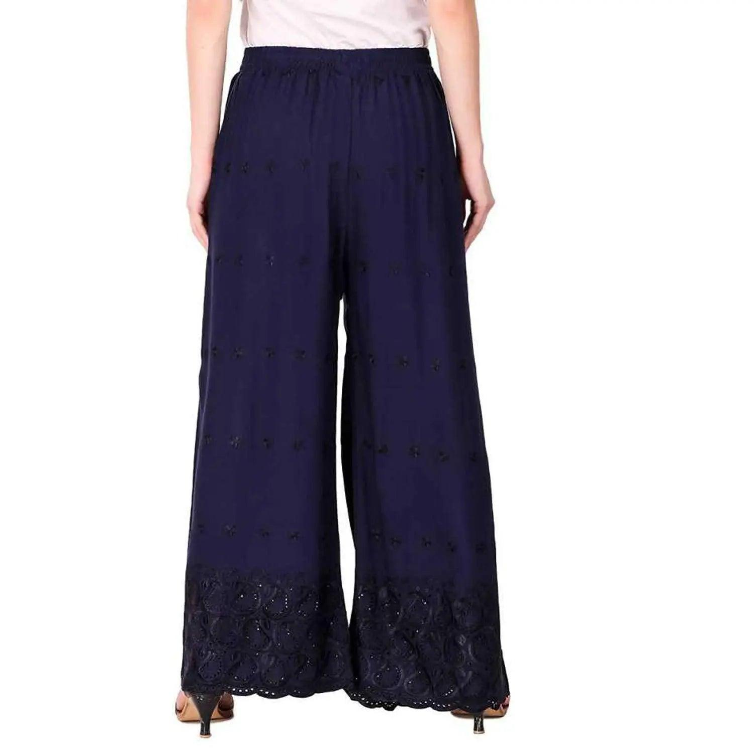 Woman's Navy Blue Reyon Chiken Embroidery Plazzo
