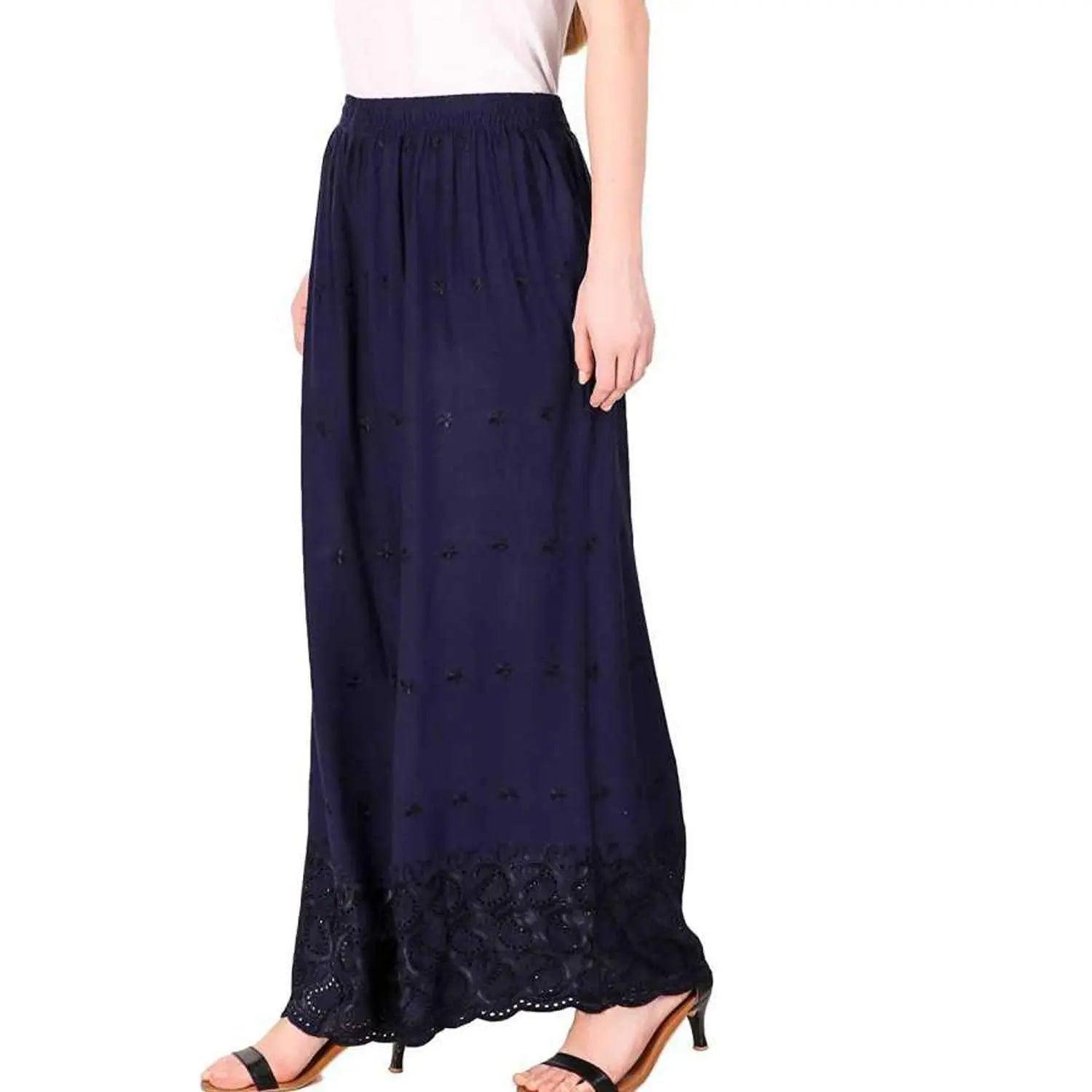 Woman's Navy Blue Reyon Chiken Embroidery Plazzo