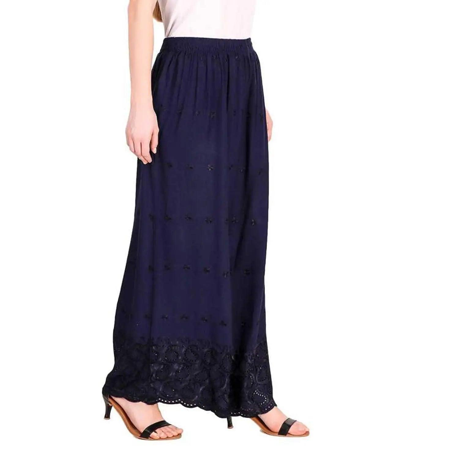 Woman's Navy Blue Reyon Chiken Embroidery Plazzo