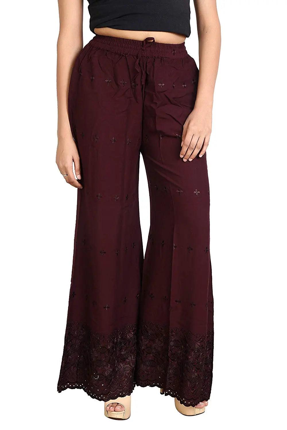 Woman's Brown Reyon Chiken Embroidery Plazzo Default Title