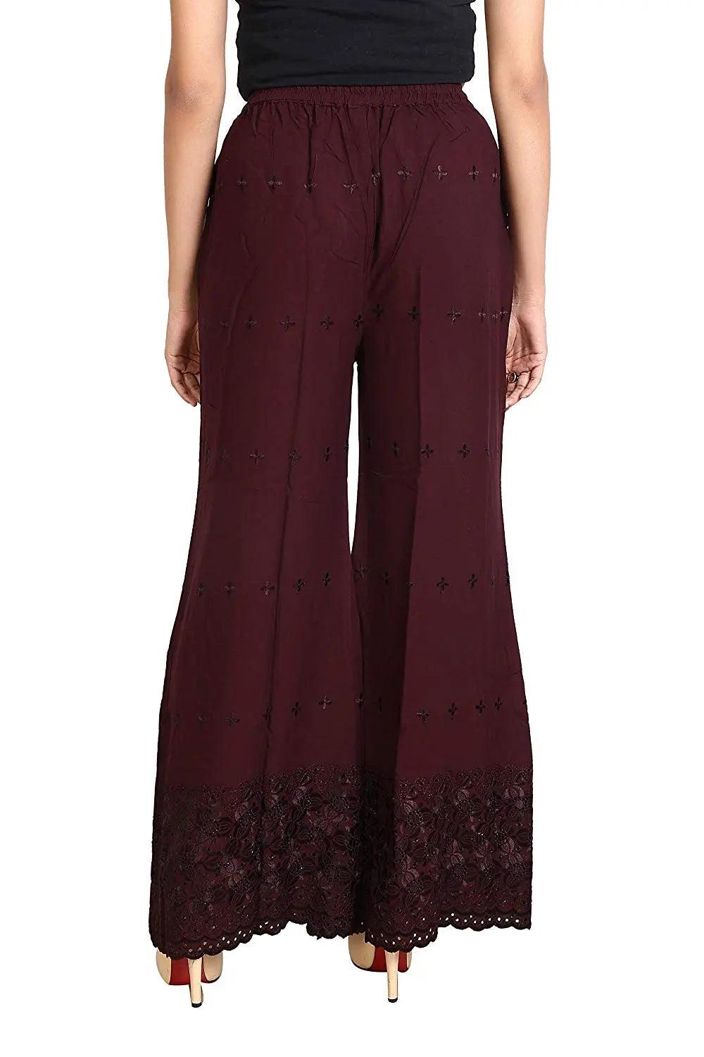 Woman's Brown Reyon Chiken Embroidery Plazzo