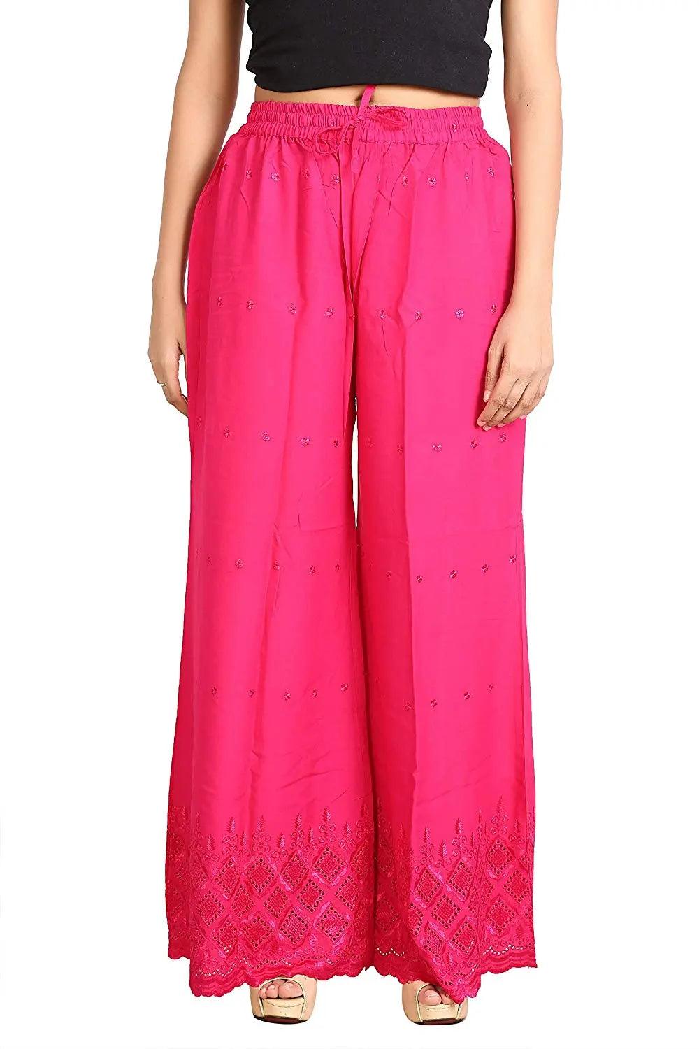 Woman's Pink Reyon Chiken Embroidery Plazzo Default Title