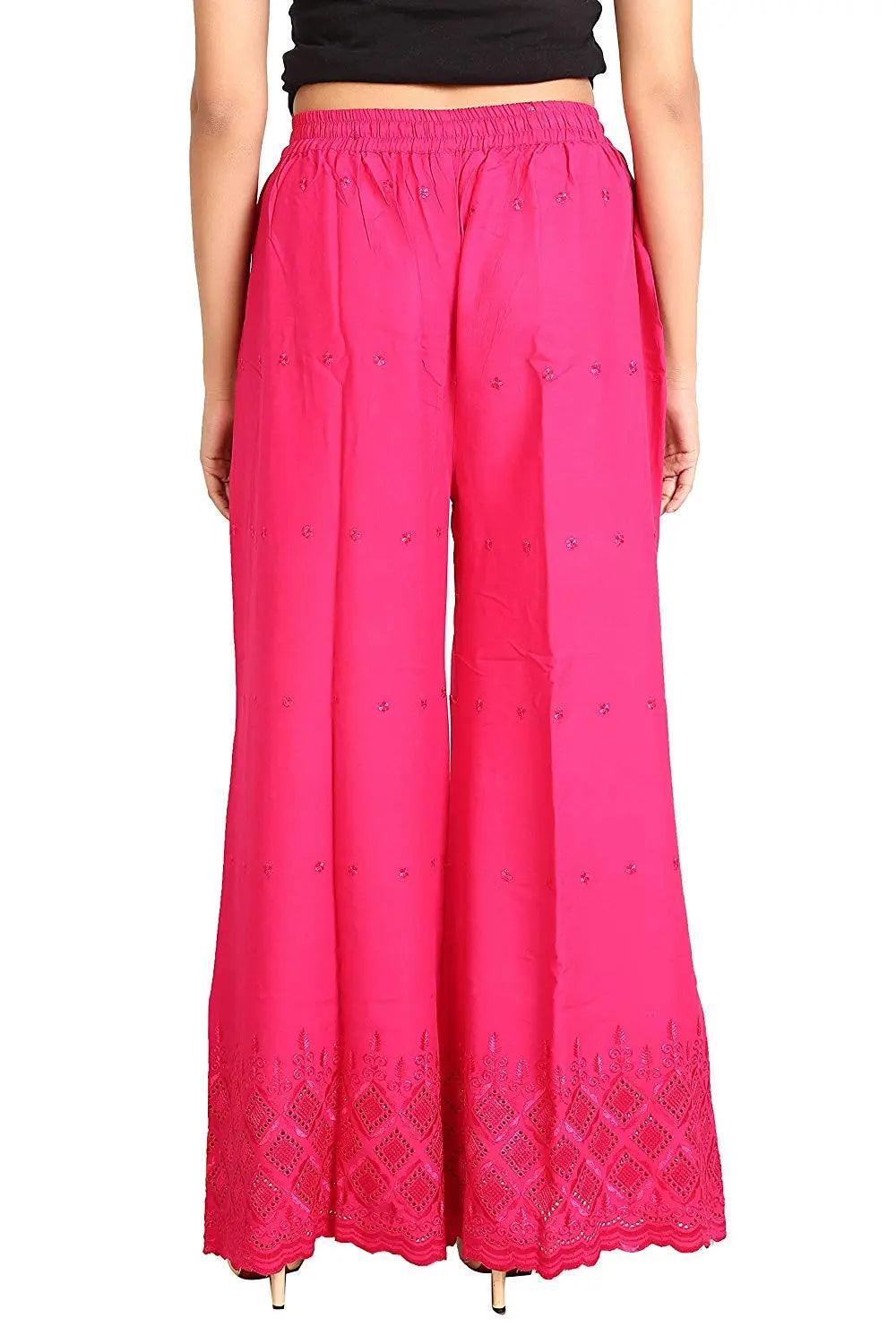 Woman's Pink Reyon Chiken Embroidery Plazzo