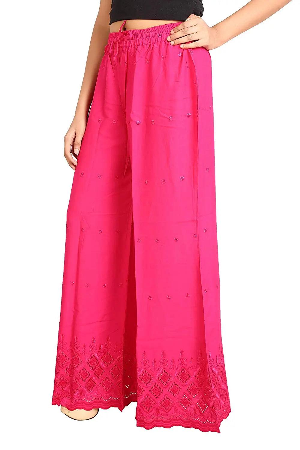 Woman's Pink Reyon Chiken Embroidery Plazzo