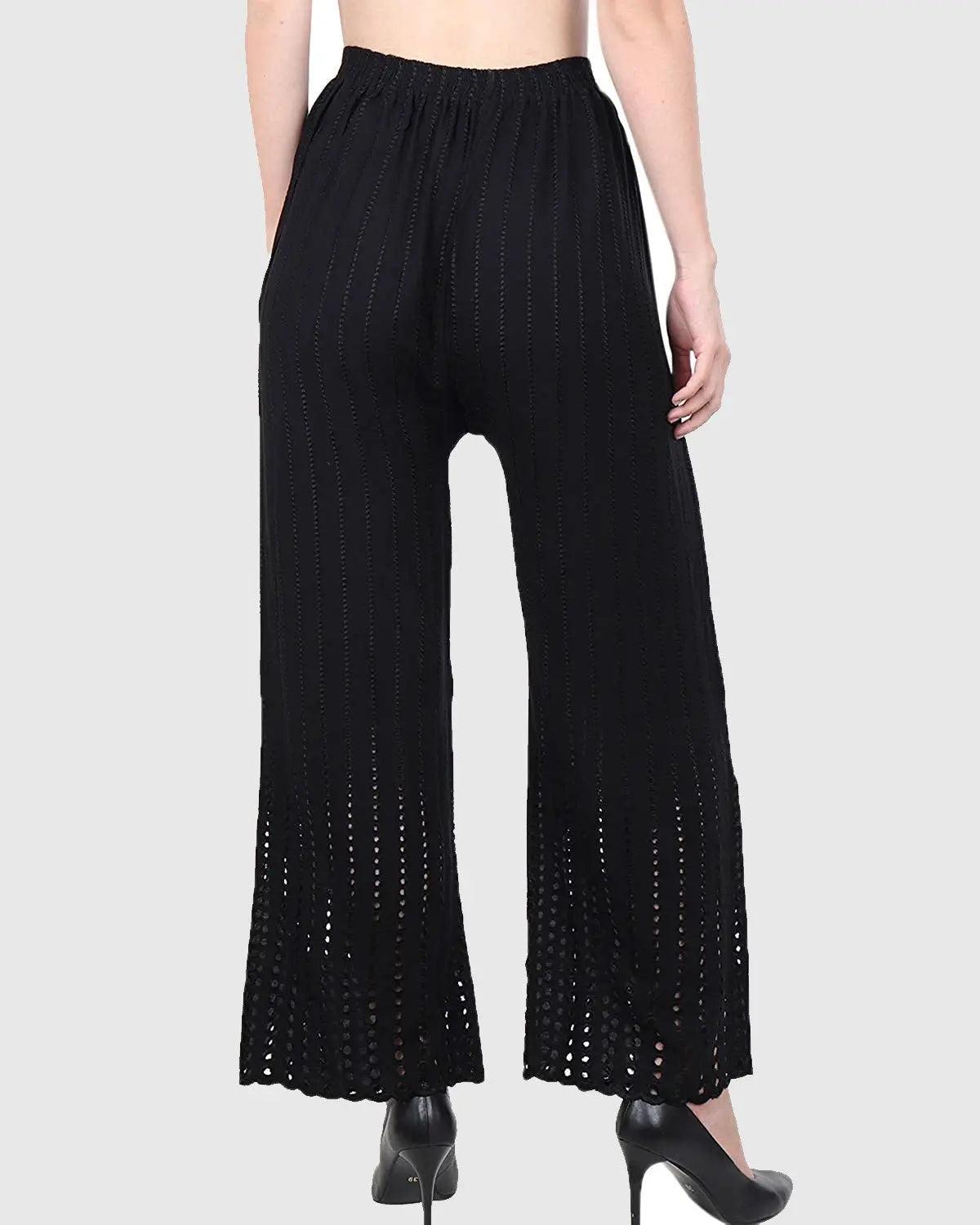 Women's Black Chicken Rayon Palazzo Flaired Pants wrinkle free