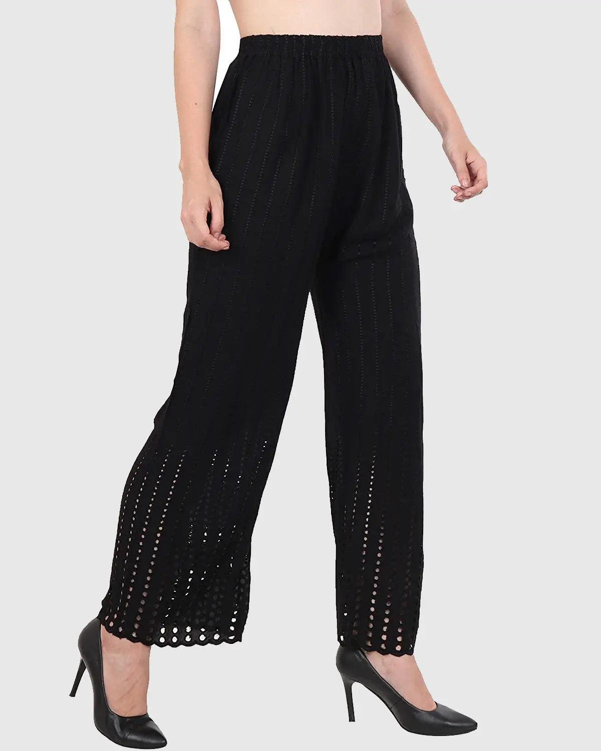Women's Black Chicken Rayon Palazzo Flaired Pants wrinkle free