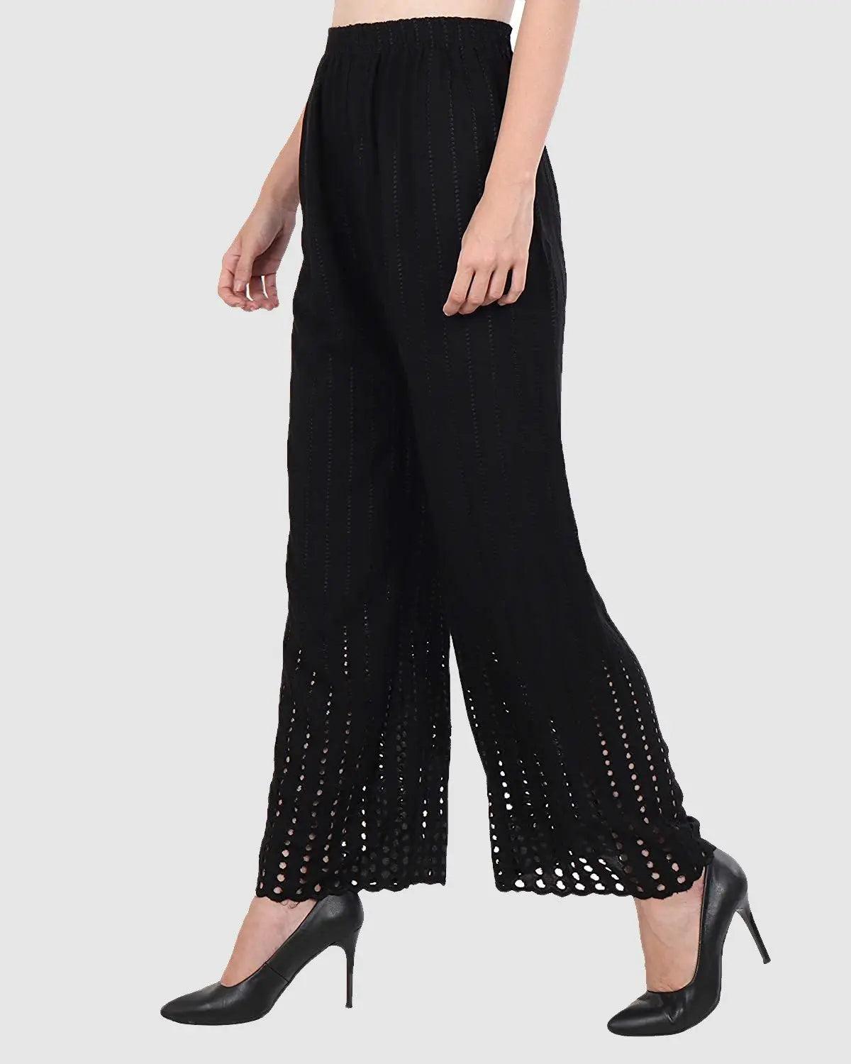 Women's Black Chicken Rayon Palazzo Flaired Pants wrinkle free