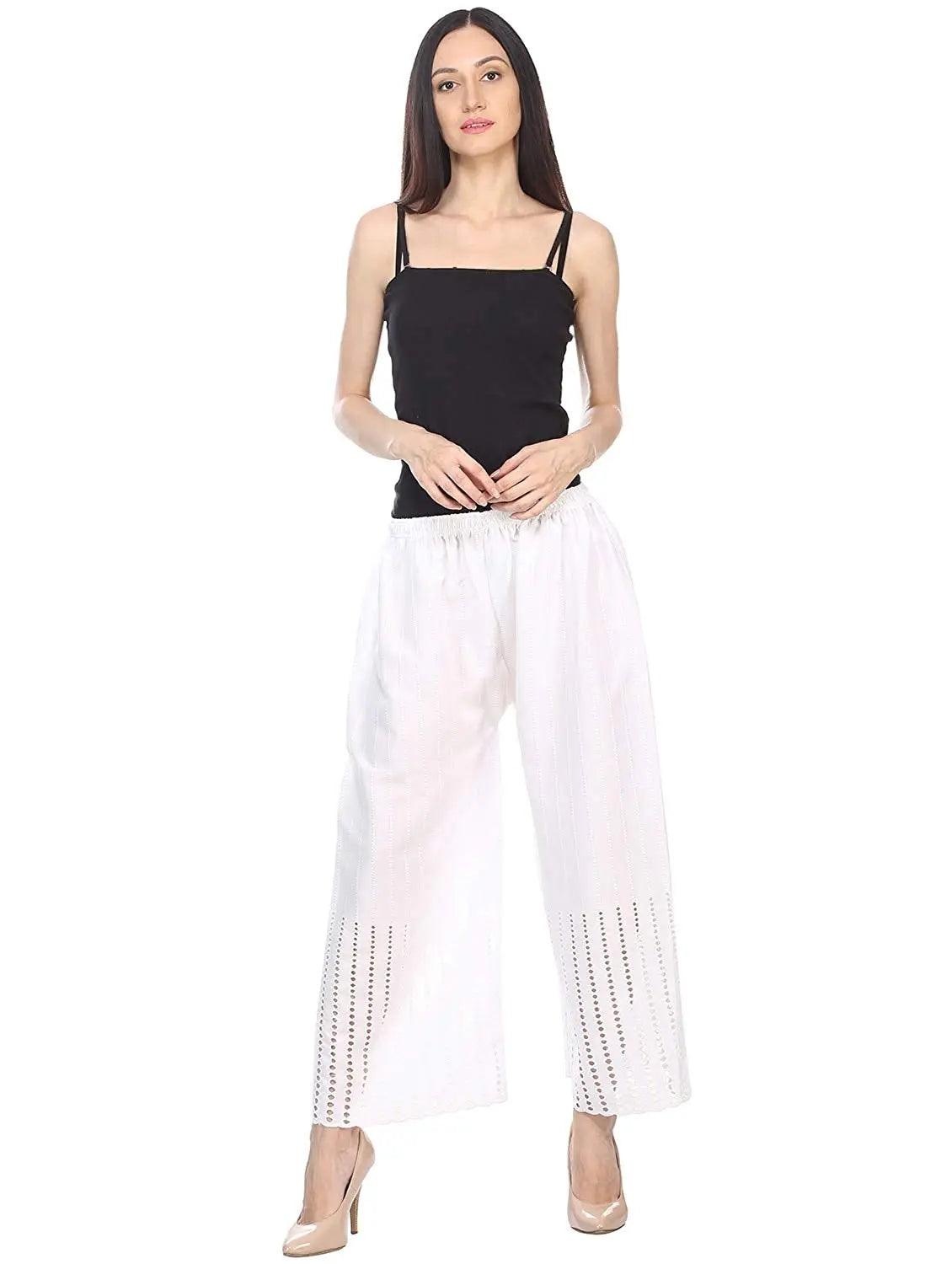 Women's White Chicken Rayon Palazzo Flaired Pants wrinkle free Default Title