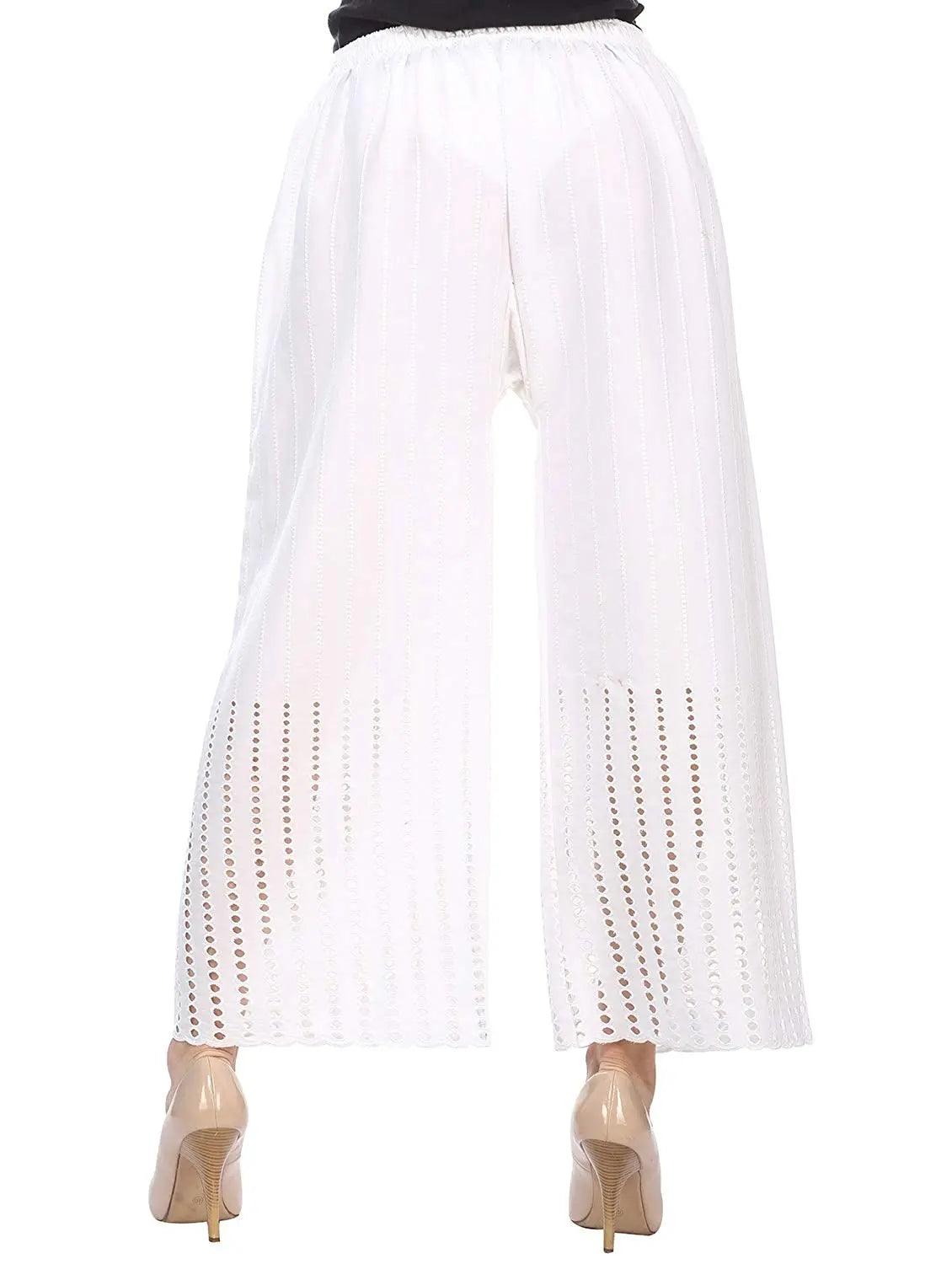 Women's White Chicken Rayon Palazzo Flaired Pants wrinkle free