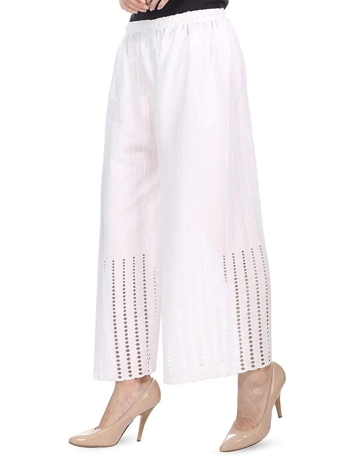 Women's White Chicken Rayon Palazzo Flaired Pants wrinkle free
