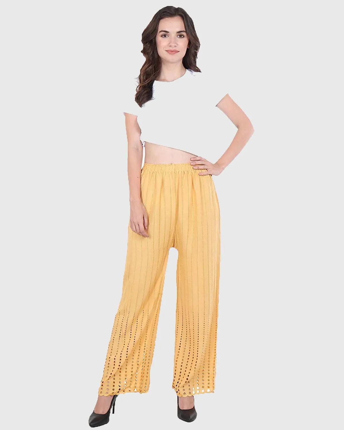 Women's Beige Chicken Rayon Palazzo Flaired Pants wrinkle free Default Title