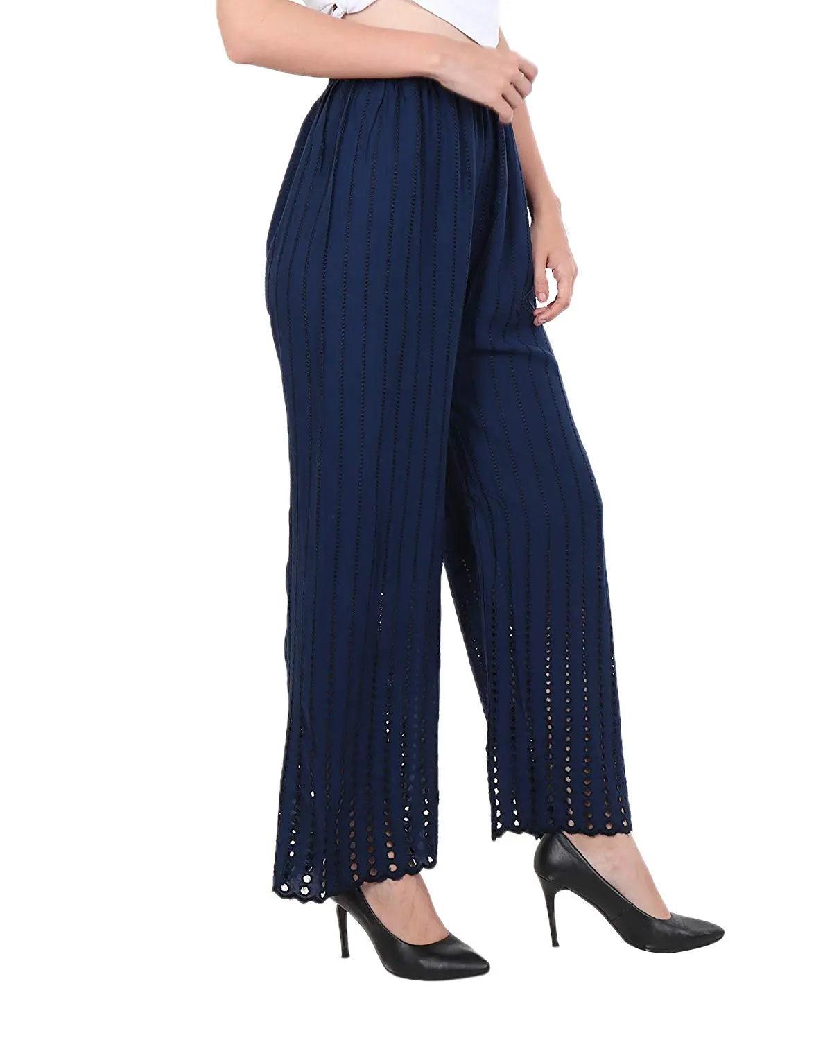 Women's Navy Chicken Rayon Palazzo Flaired Pants wrinkle free