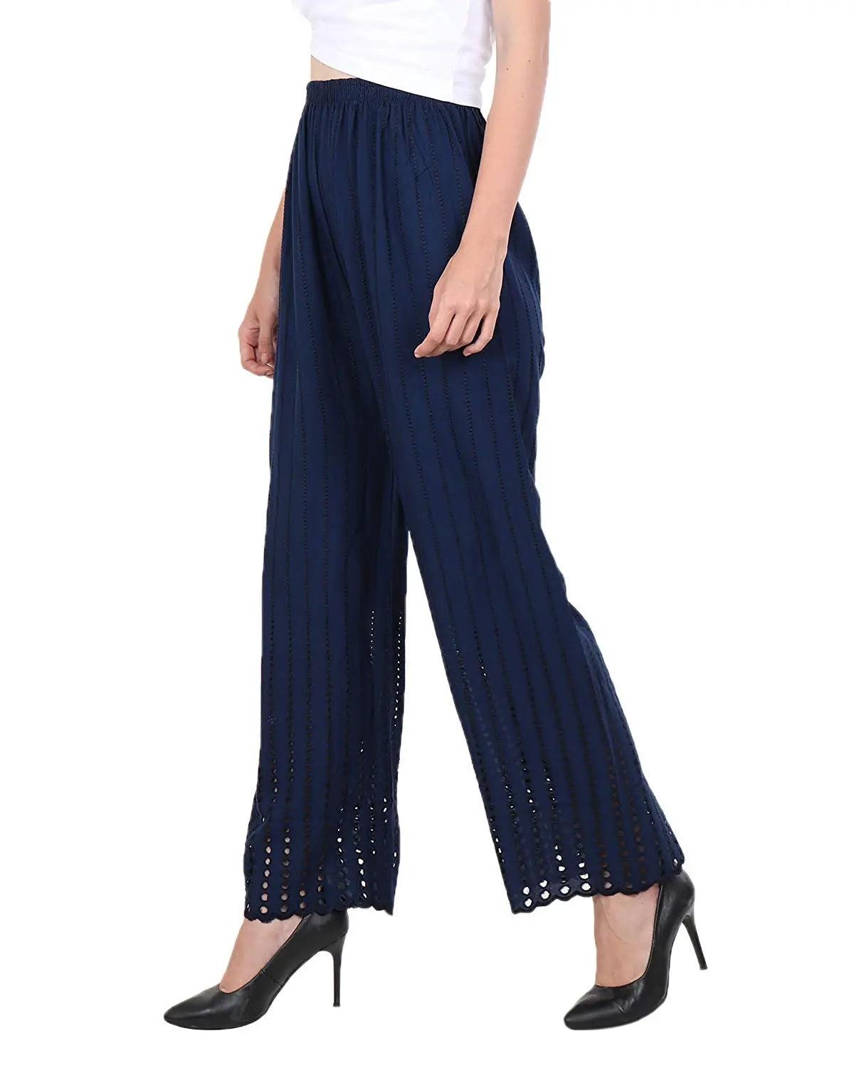 Women's Navy Chicken Rayon Palazzo Flaired Pants wrinkle free