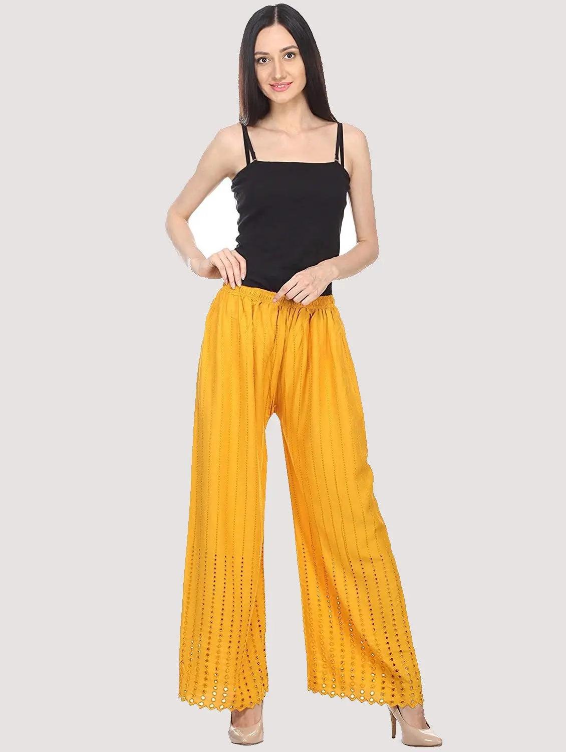 Women's Mustard Chicken Rayon Palazzo Flaired Pants wrinkle free Default Title