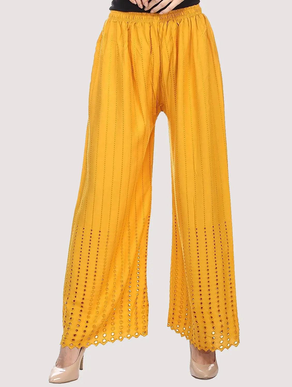 Women's Mustard Chicken Rayon Palazzo Flaired Pants wrinkle free