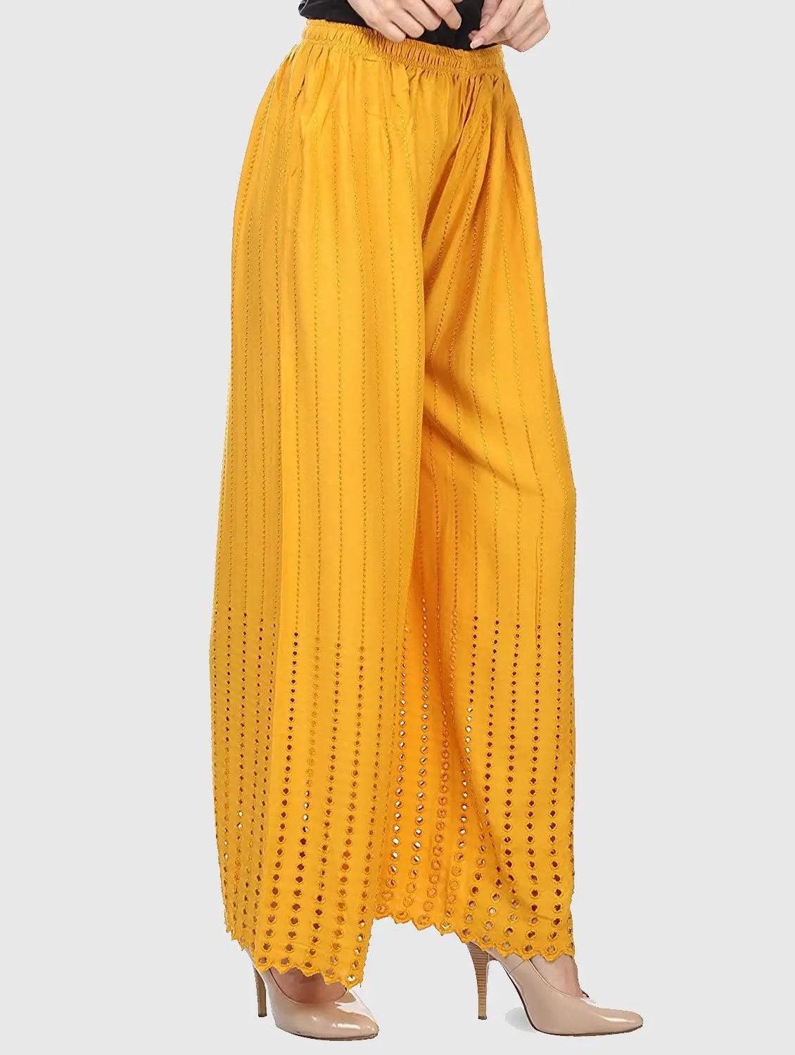 Women's Mustard Chicken Rayon Palazzo Flaired Pants wrinkle free