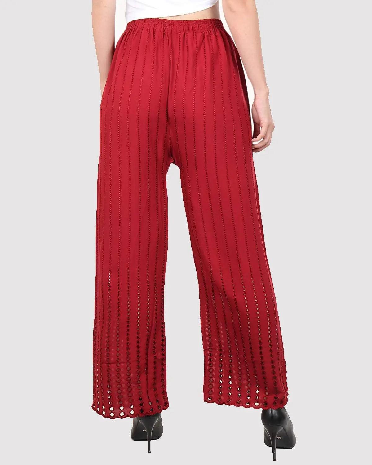 Women's Maroon Chicken Rayon Palazzo Flaired Pants wrinkle free