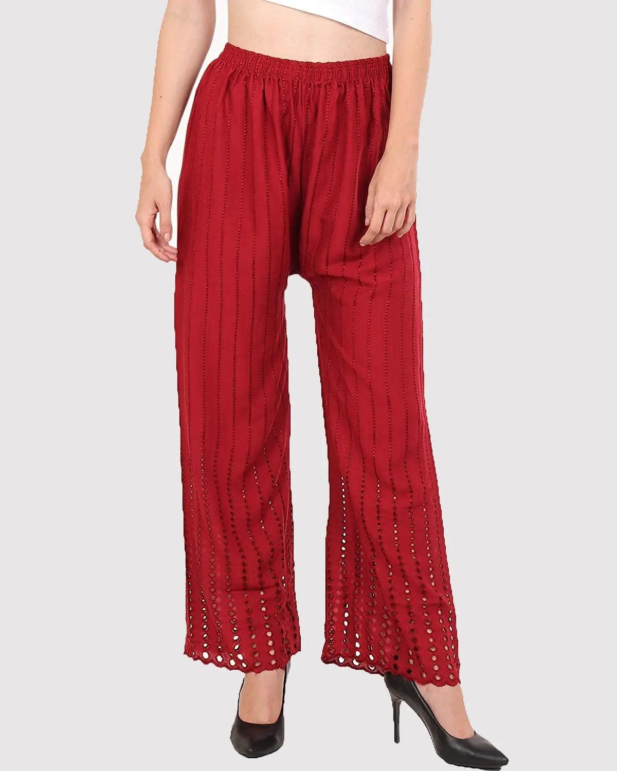 Women's Maroon Chicken Rayon Palazzo Flaired Pants wrinkle free