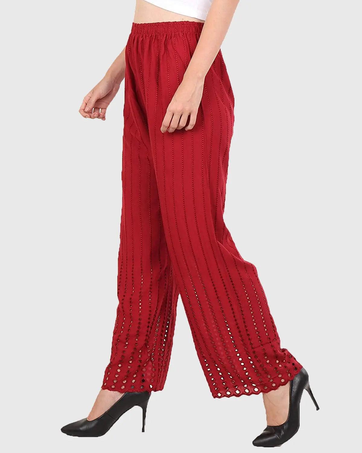 Women's Maroon Chicken Rayon Palazzo Flaired Pants wrinkle free